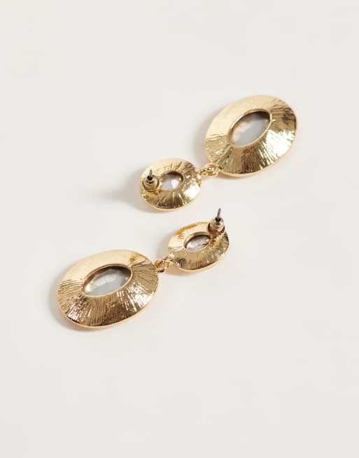 Accessorize ovale dubbele strasoorhangers in goud, 3 van 3