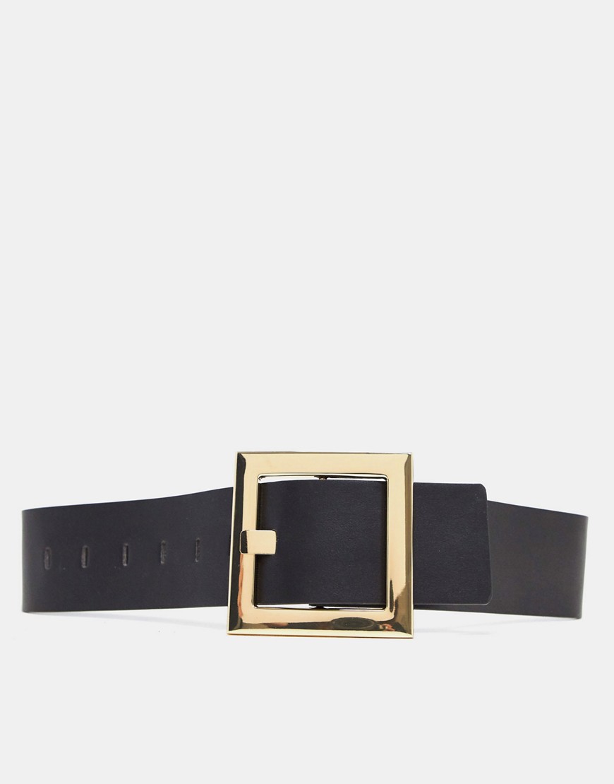 Accessorize oversize square buckle waist belt in black