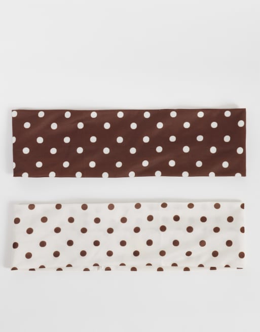 Accessorize - Pack de 2 coleteros de color crema y marrón chocolate con estampado de lunares