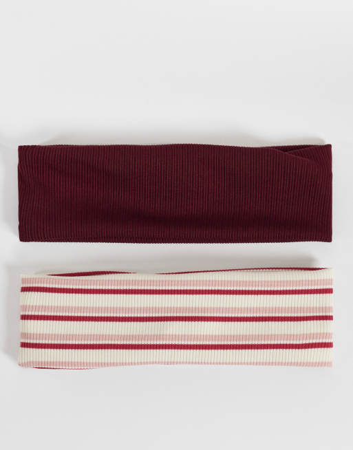 Accessorize - Pack de 2 diademas de color burdeos y a rayas