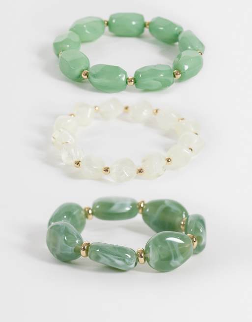 Accessorize - Pack de 3 pulseras de color verde y blanco con fragmentos de resina