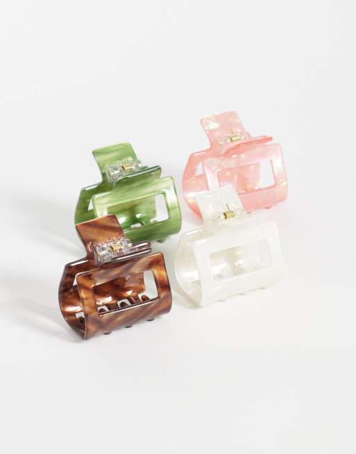 Accessorize - Pack de 4 pinzas para el cabello en tonos pastel cuadradas de estilo vintage