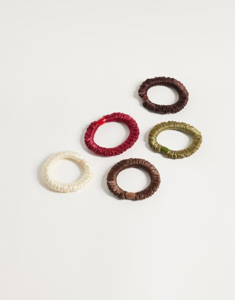 Accessorize - pack de 5 coleteros satinados fruncidos en tonos neutros oscuros - view 1