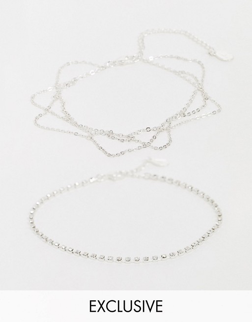 Accessorize pack of 2 chain anklets in silver