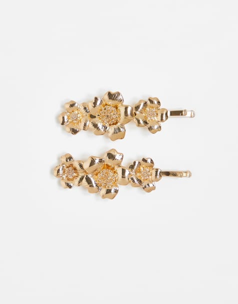 Accessorize pack of 2 metal floral slide hair clips in gold - view 1