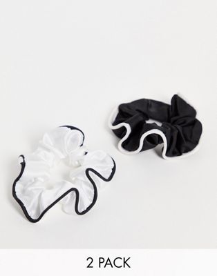 Accessorize pack of 2 scrunchies in pink and black with piping detail