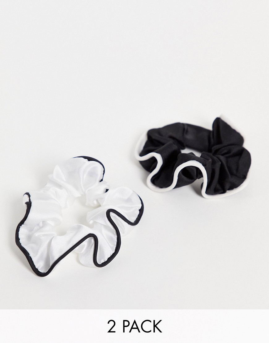 Accessorize Pack Of 2 Scrunchies In Pink And Black With Piping Detail-multi