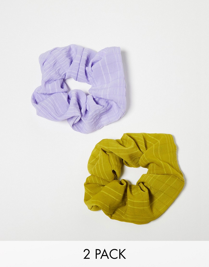 Accessorize pack of 2 textured scrunchies in green and purple-Multi