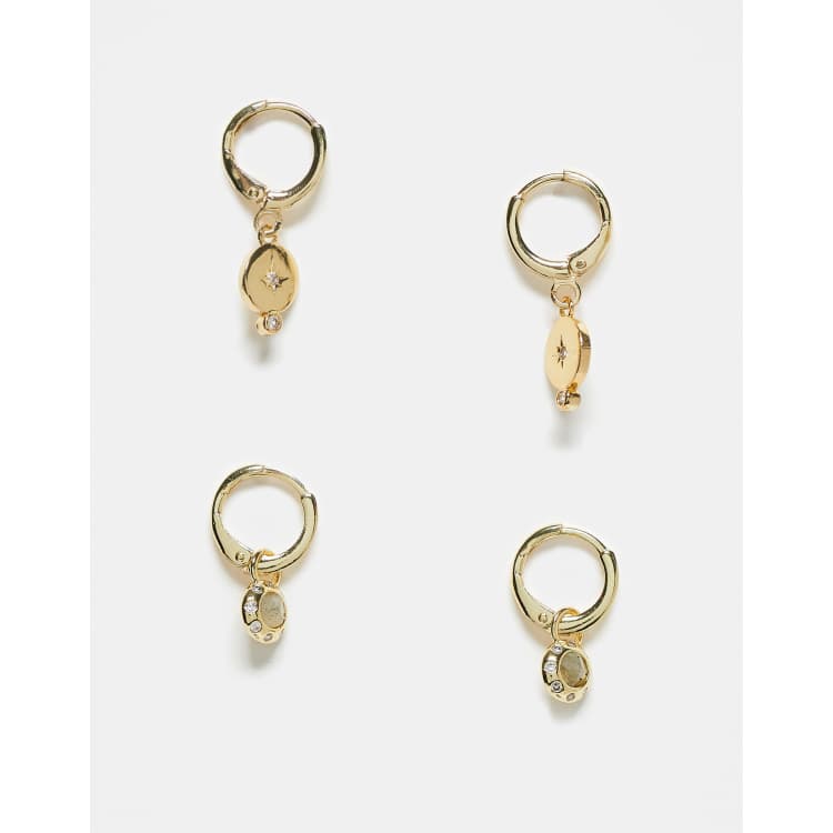 Accessorize pack of 2 Z stone drop huggies earring in gold | ASOS