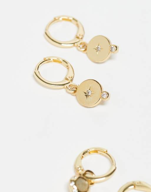 Accessorize pack of 2 Z stone drop huggies earring in gold | ASOS