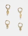 [Accessorize] Accessorize pack of 2 Z stone drop huggies earrings in gold tone No Size GOLD