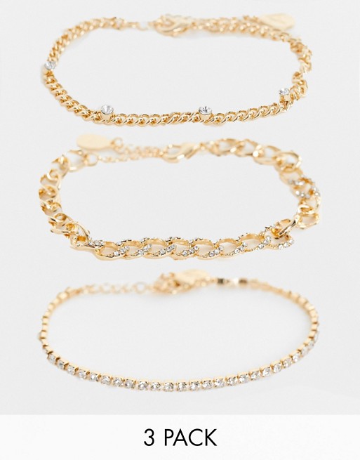 Accessorize pack of 3 bracelets in gold