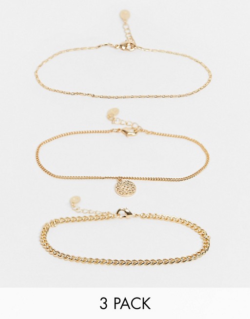 Accessorize pack of 3 chain anklets in gold