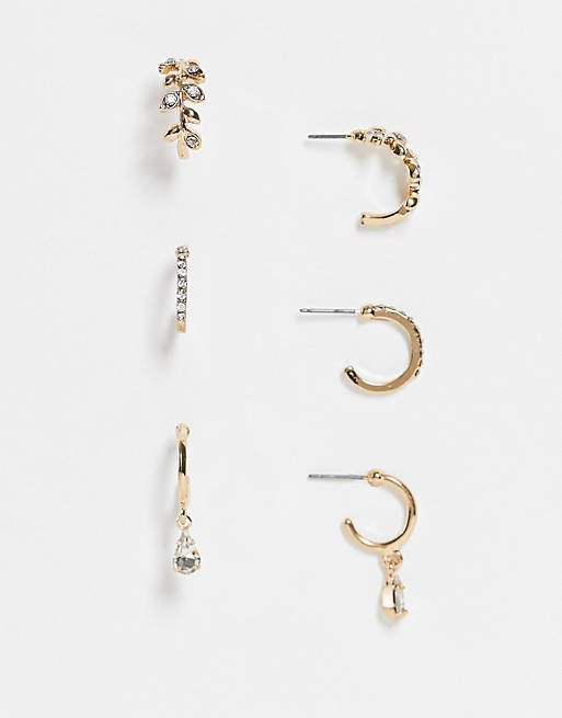 Accessorize pack of 3 hoop earrings in gold
