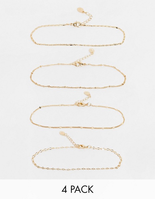 Accessorize pack of 4 chain anklets in gold