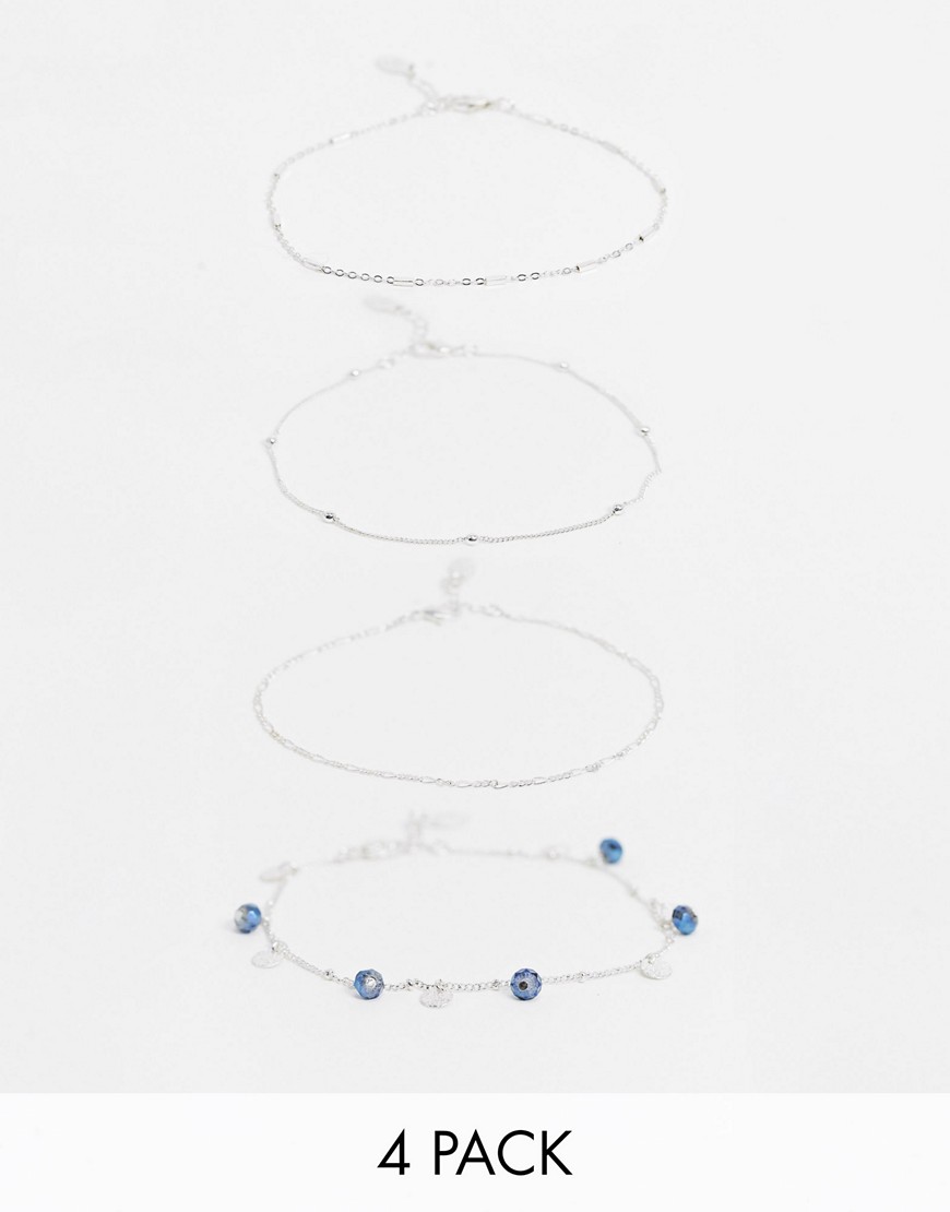 Accessorize pack of 4 chain anklets in silver