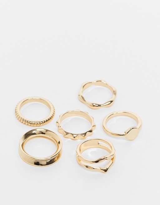 Accessorize pack of 6 abstract rings in gold