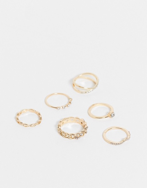 Accessorize pack of 6 sparkle rings in gold
