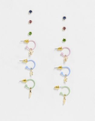 Accessorize pack of 6 stud and hoop earrings in pastel