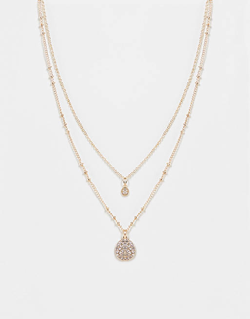Accessorize pack of two pave necklaces in gold sparkle