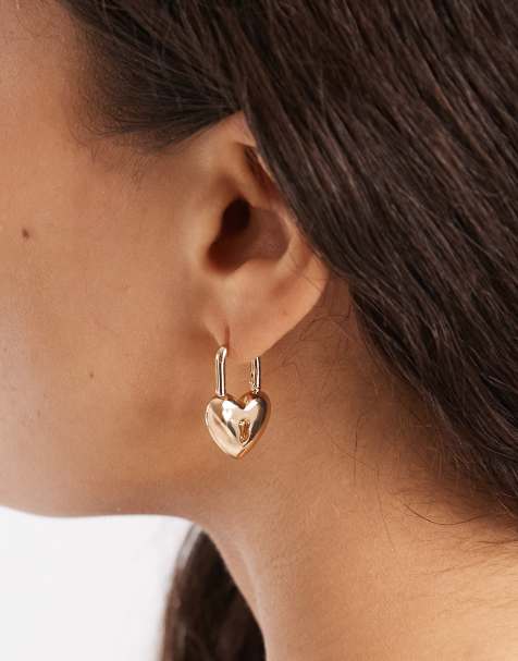 Accessorize padlock heart hoop earrings in gold  - view 1