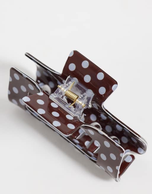 Accessorize - Pakke med 2 hårklemmer med polkaprikker i chokoladebrun og blå, 3 af 3