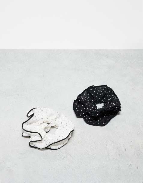 Accessorize - Pakke med 2 sorte og hvide scrunchies med polkaprikker i organza - view 1