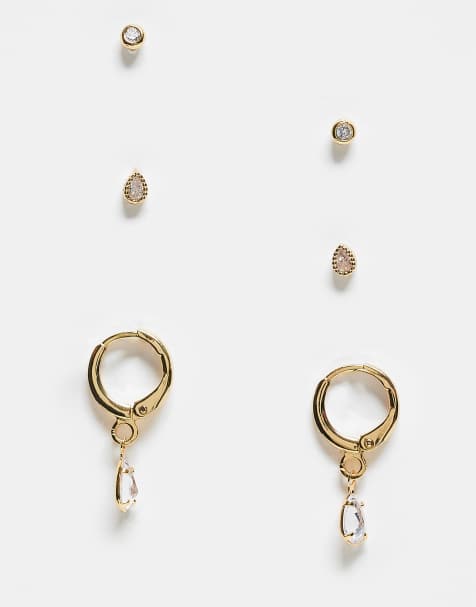 Accessorize - Pakke med 3 par guldfarvede øreringe med sten - view 1