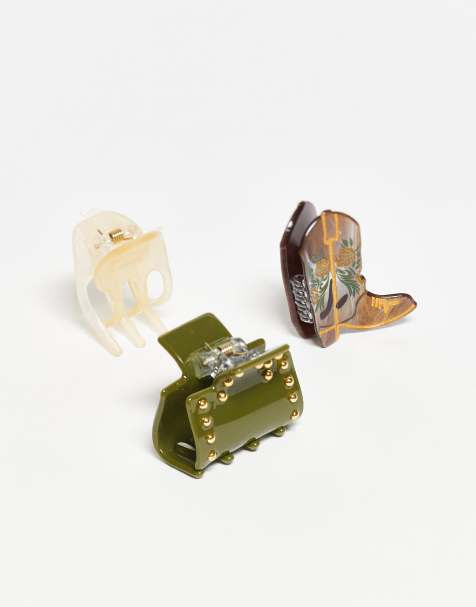 Accessorize - Pakke med 3 små hårklemmer i forskellige farver og former med nitter - view 1