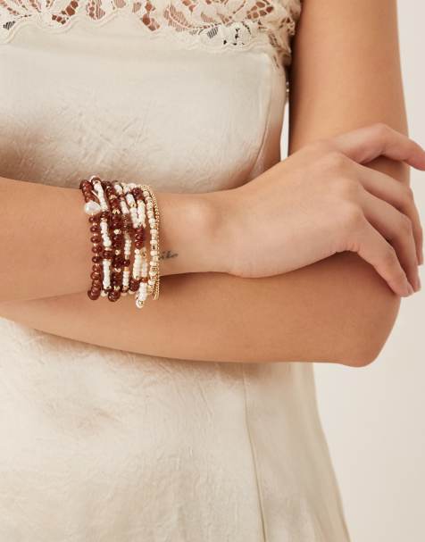Accessorize - Pakke med brune armbånd med stretch og perler - view 1
