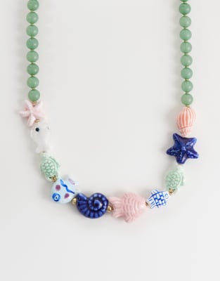 pastel ceramic fish beaded necklace in multi