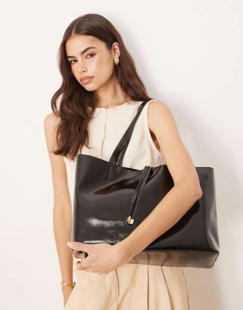 Accessorize patent tote bag in black - view 1