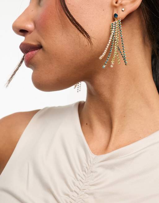 Accessorize pearl and crystal waterfall earrings in teal