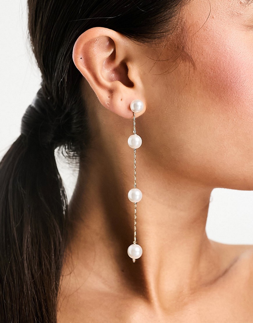 Accessorize pearl long drop earrings in gold