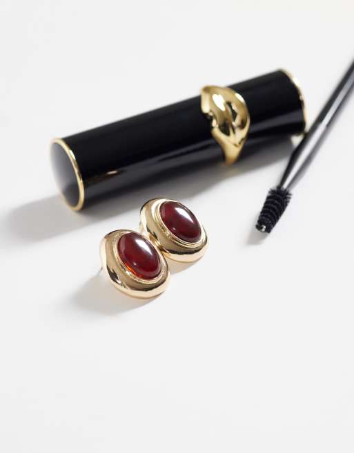 Accessorize - Pendientes dorados de estilo vintage con piedra marrón, 2 de 4