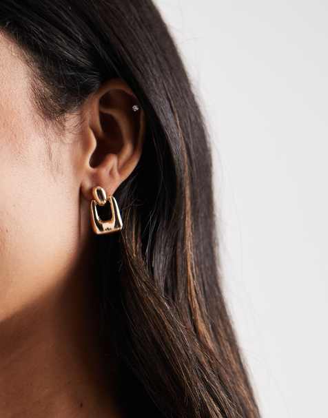Accessorize - Petites boucles d'oreilles style heurtoir carrées - Doré - view 1