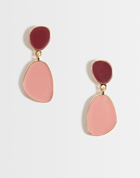 Accessorize pink enamel double drop earrings in gold - view 1