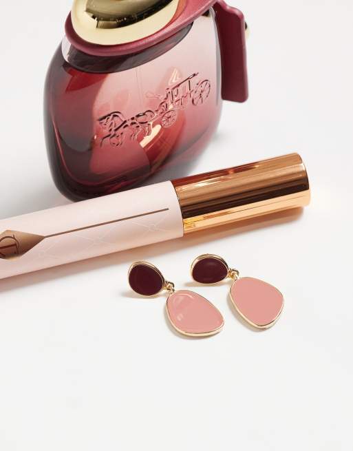 Accessorize pink enamel double drop earrings in gold, 2 of 4