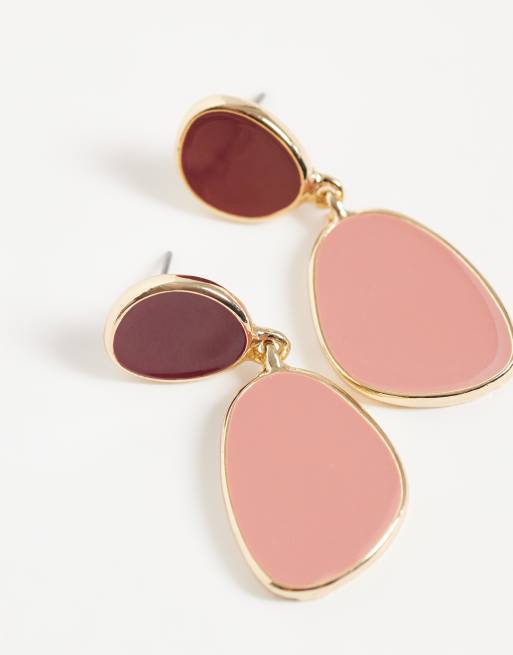 Accessorize pink enamel double drop earrings in gold, 4 of 4