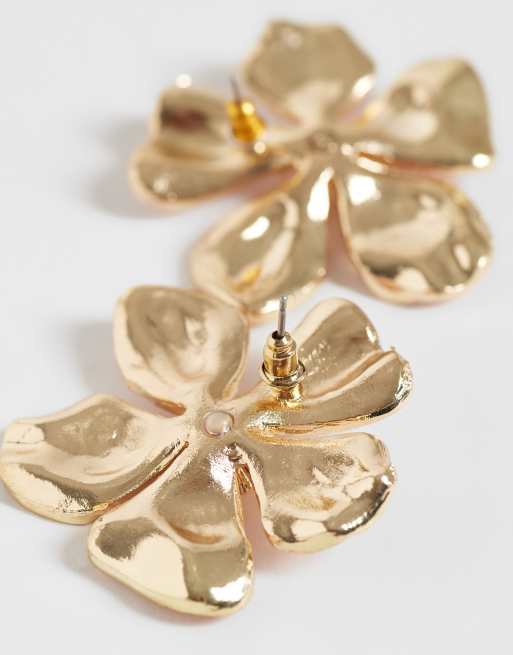 Accessorize pink enamel statement flower stud earrings in gold, 3 of 4