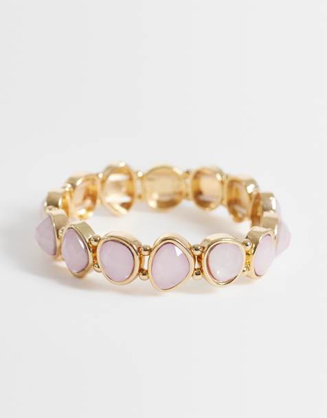Accessorize pink gem stretch bracelet in gold - view 1