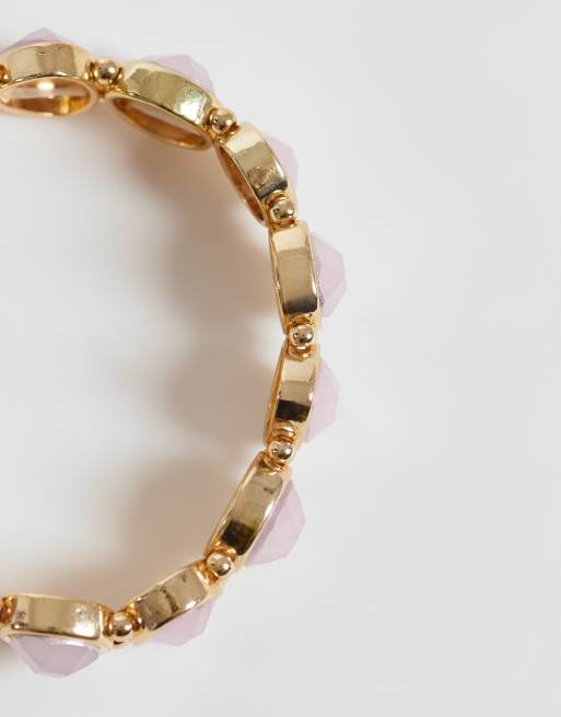 Accessorize pink gem stretch bracelet in gold, 2 of 3
