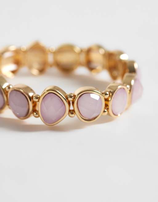 Accessorize pink gem stretch bracelet in gold, 3 of 3
