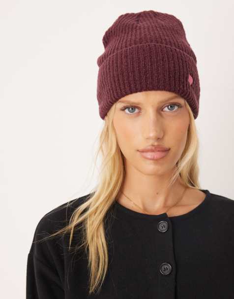 Accessorize pink heart beanie in burgundy - view 1