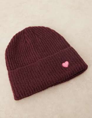Accessorize Pink Heart Beanie In Red