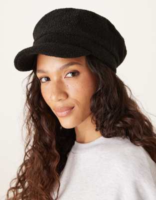 Accessorize Plain Boucle Bakerboy Hat In Black