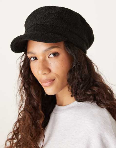 Accessorize plain boucle bakerboy hat in black - view 1