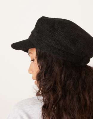 Accessorize Plain Boucle Bakerboy Hat In Black