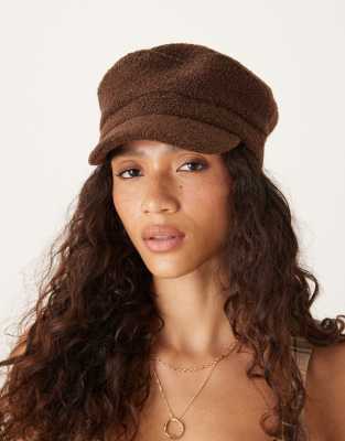 Accessorize Plain Boucle Bakerboy Hat In Brown
