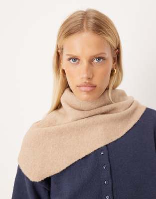 Accessorize Accessorize plain small knit triangle scarf in natural-Brown